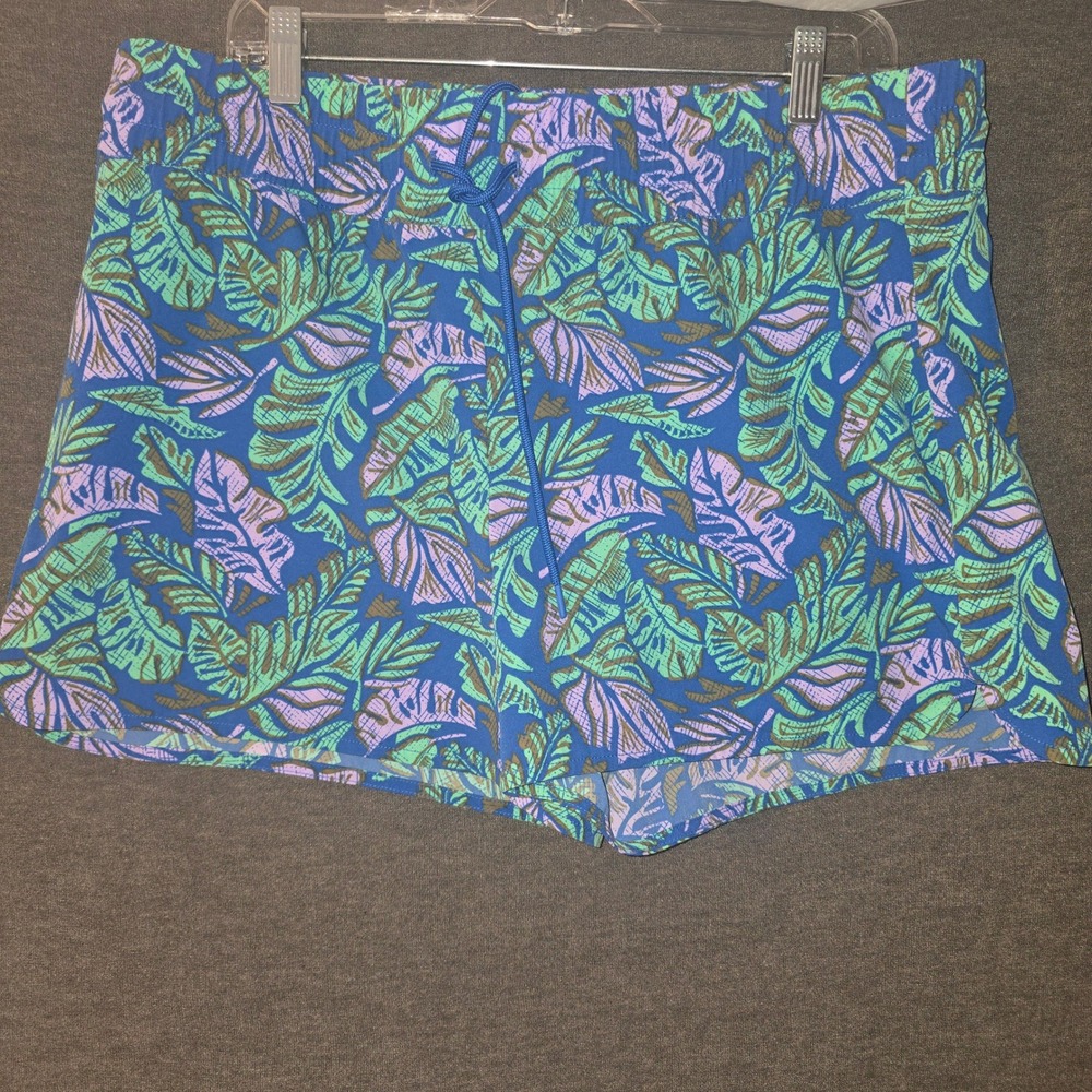 NEW Eddie Bauer Tidal Board Shorts 2XL Women Blue Tropical Leaf Print Drawstring
